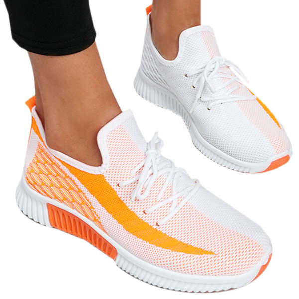 Kvinnor snörning Mesh Knit Trainers Sport Sneakers Skor Orange 43