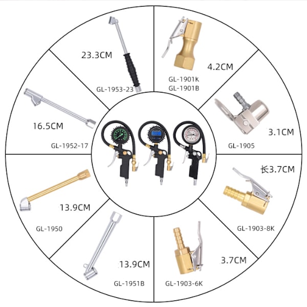 Dæktryksmåler Europæisk stil hurtig tilslutning høj præcision bildæktryk pistol display pointer,
