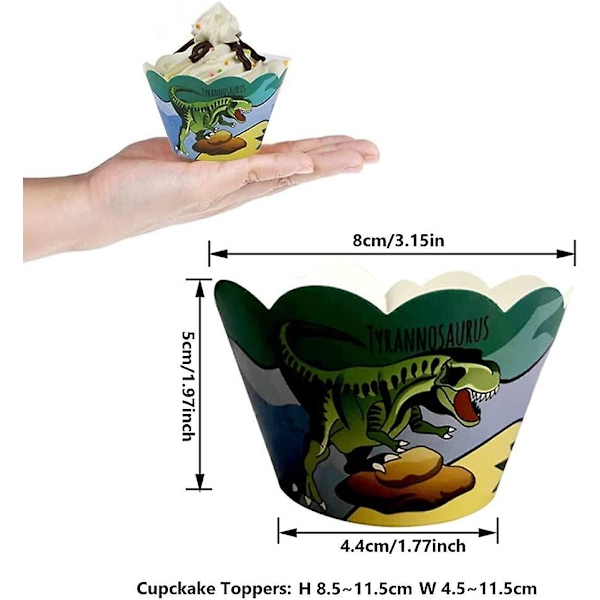24st Dinosaur Cupcake Toppers Och 24st Dinosaur Cupcake Inpackningar, Dinosaurie Tårtdekorationer För Barn Fest Dinosaurie Födelsedagsdekoration Pojkar Gi
