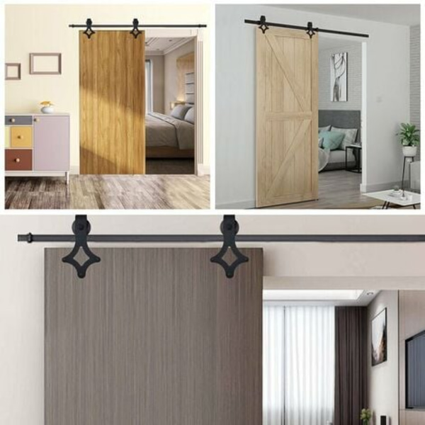 Skjutdörrssystem Golvskenor Set Trärulldörrsskena Glas 150kg 183CM - Svart