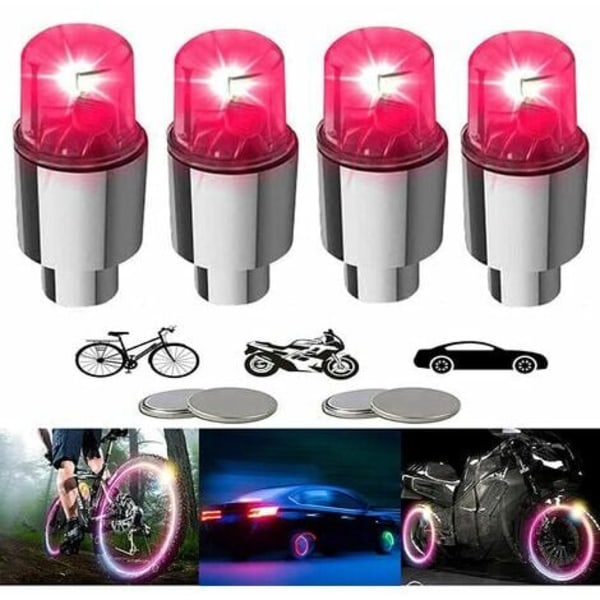 Kartokner 4-pack LED-ventilkåpor för cykel, cykel, bil, motorcykel eller Kartokner mion med 10 extra batterier (röd)