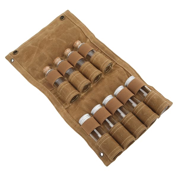 Vikbar Bärbar Kryddflaskväska med 9 Flaskor för Camping Grillning Picknick Khaki
