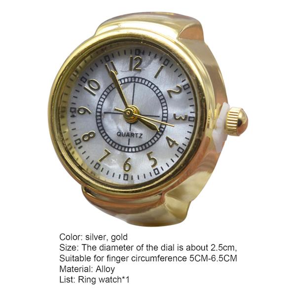 Watch Ring Dekorativ Klar Urtavla Smycken Klocka Kvarts Analog Finger Ring Klocka För Watch Golden 2