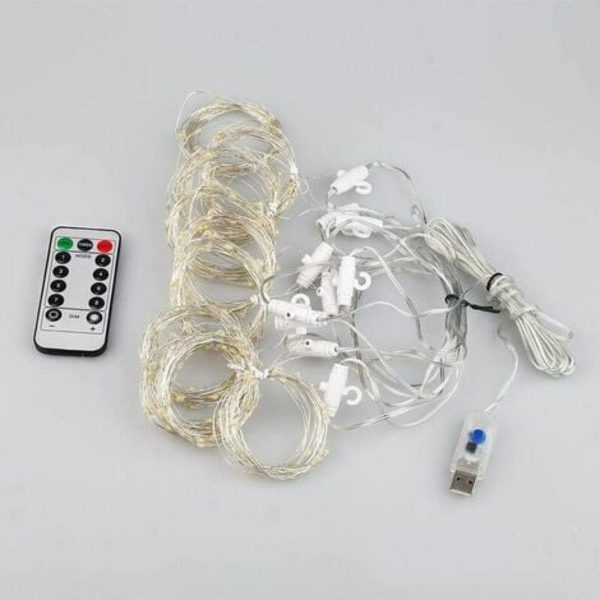 Gardinlys, Window Fairy Lights 300 LED'er 3m*3m, 8 lystilstande, atmosfære til dekoration jul, bryllup, fødsel
