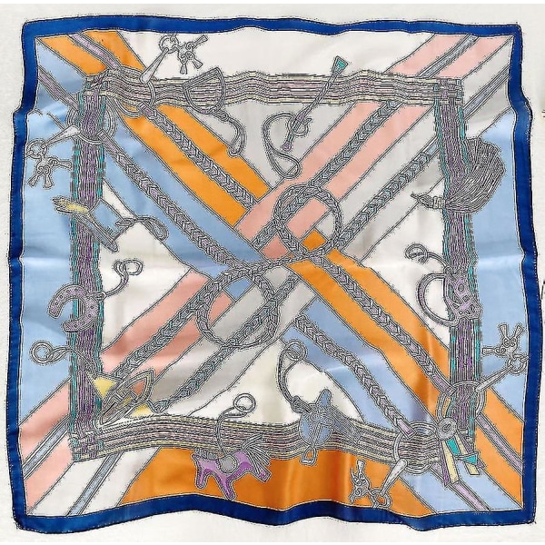 Chdz (vaaleanpunainen, keltainen ja sininen ketju (70*70cm)) Printed monipuolinen huivi Professional Temperament Thin Naisten silkkihuivi