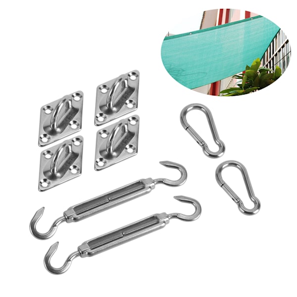 8-delt sølvfarvet hardware-sæt i rustfrit stål til montering af solsejl
