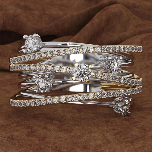 Mode Kvinnor Cross Dual Color Cubic Zirconia Inlagd Ring Bröllop Smycken Present Rose Gold US 8