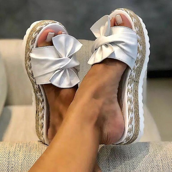 Dame Espadrilles Tøfler Sommer Beach Myke Sko White 41