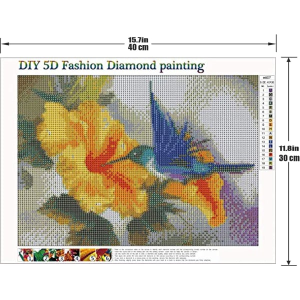 DIY 5D Diamantmaling Paint By Numbers Kit, Diamond Painting Pictures Fugler og blomster Krystall Rhinestone Broderi Korssting Ornament Art Cra