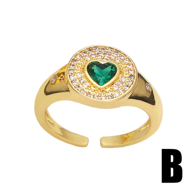 Ring Vintage Zircon Heart Stud Modesmycken Ac9177 C Green