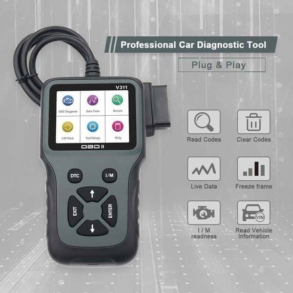 Universell OBD2 bildiagnosverktyg med franskt stöd för läsning och radering av OBDII motorfelkoder