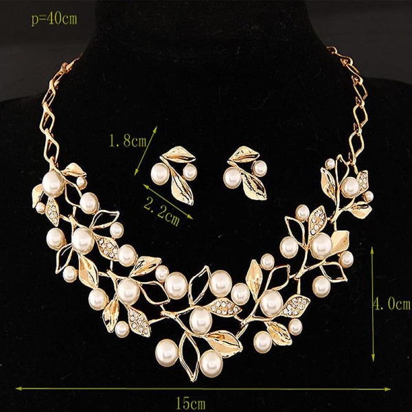 Damsmycken Crystal Peal Leaf Halsband Pärlhalsband Set Halsband och örhänge Gold