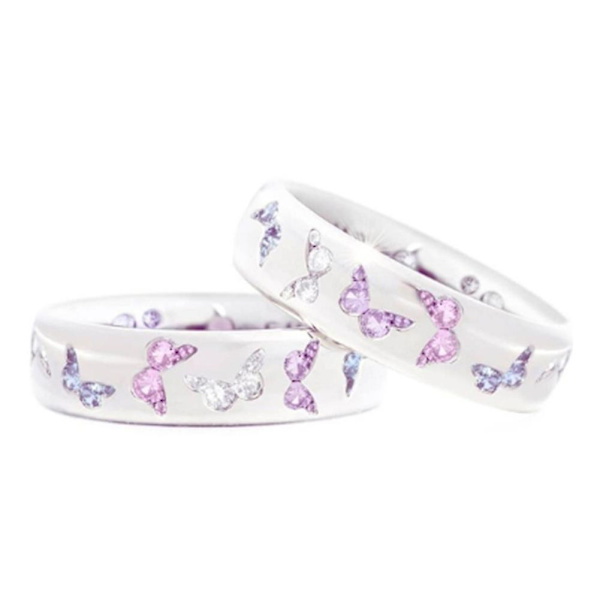 Mode Kvinnor Fjäril Cubic Zirconia Inläggningar Finger Ring Bröllopsfest smycken Pink and White US 9