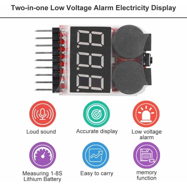 4 kpl 1S-8S Lipo Battery Tester, RC Lipo Akkuhälytyssummeri Lipo Checker LEDillä Lipo-, Li-ION-, Li-Fe-akulle，