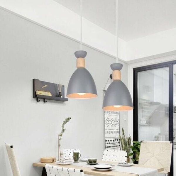 Moderne Smijern E27 Lysekrone Pendel Lampe Kjøkken Restaurant Macaron Personlighet Lysekrone (grå) - Grå