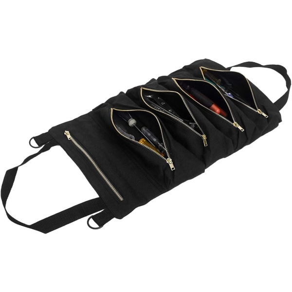 Roll Up Tool Bag, Roll Up Tool Organizer Bag med 5 glidelåslommer for bilmotorsykkelelektrikere