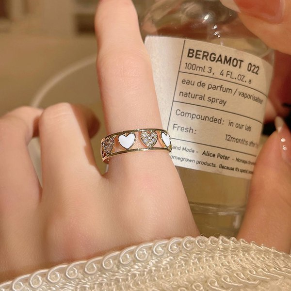 Modering ihålig geometrisk koppar hjärtform dekor fingerring för fest White