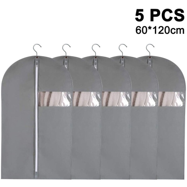 5 pakke hengende plaggposer for oppbevaring Pustende overtrekkstrekk for skap Støvtett kjeledressbeskytter med glidelås for dressfrakk, jakke----Large S