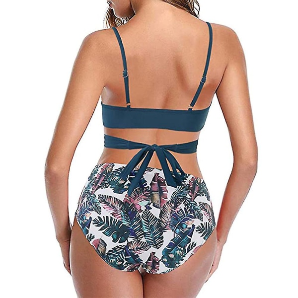 kvinder Floral High Waist Bikini Sæt Badedragt Sommer Sexet Badetøj Strandtøj Blue L