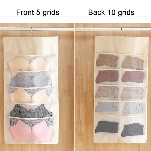 Monikäyttöinen riippuva vaatekaappi Kaksipuolinen riippuva säilytyskassi style1 beige