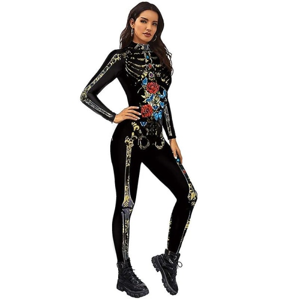 Ladie Scary Skull Bronzing Print Halloween Jumpsuit Kvinder Suit M