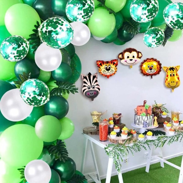 Pakkauksessa 50 vihreää ilmapalloa konfetilla - 12" - Vihreät koristeet - Helium-ilmapallot lasten syntymäpäiväjuhliin, Balloon Garland, Dinosaurukset