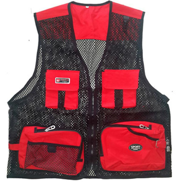 Summer Mesh Vest -valokuvausliivi Kalastusliivi Miesten ja Naisten Outdoor Cargo Wear Monitaskuinen liivi red 4XL