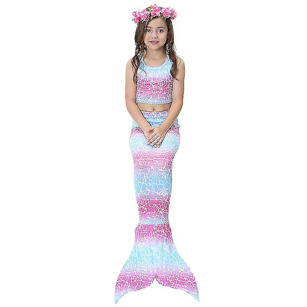 Lasten tyttöjen merenneito tail set rantaasut uimapuku Pink Blue 8-9 Years