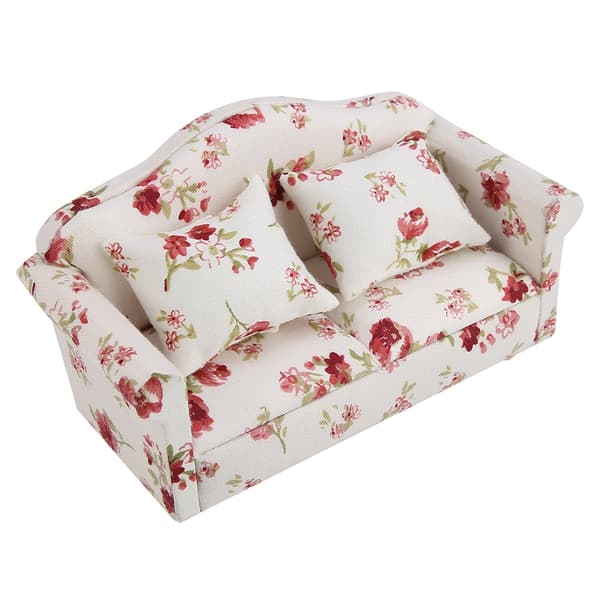 12 Skala Dukkehus Tilbehør Blomstermønster Mini Sofasæt Med Ryghynder