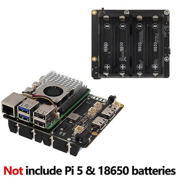 UPS för Raspberry Pi 5 UPS Power Management Board Stöder 4 18650-batterier UPS-modul för Raspberry Pi 5 Svart