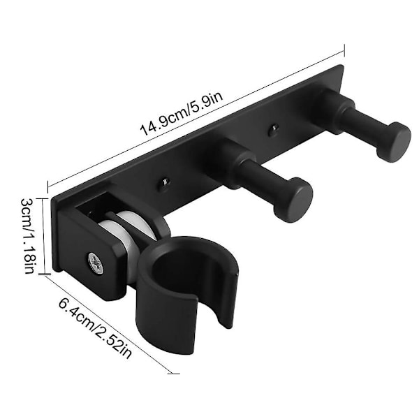 Duschhuvudhållare Väggfäste med 2 hängkrokar Handhållet duschfäste Behövs ingen borrmaskin Black Style 2