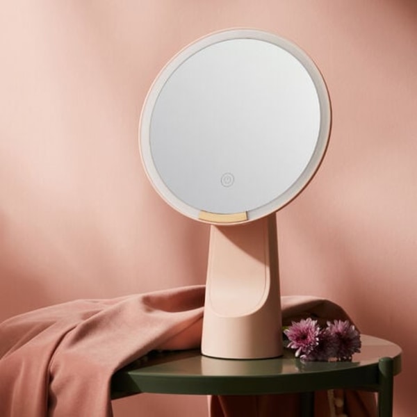 8" makeup spejl med lys, smart sensor, berøringskontrol, 3 lysstyrker, fri rotation, pink