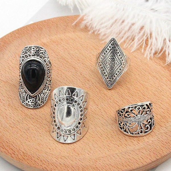 4st/ set Bohemian Style Unisex Ring Slitstark Lättvikt Super Cool Fidget Ring För Fest