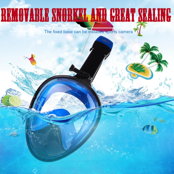 Keep Diving Full Face Snorkel Maske 2 i 1 Tør Åndedræt Undervands Svømmetube Blå Størrelse M