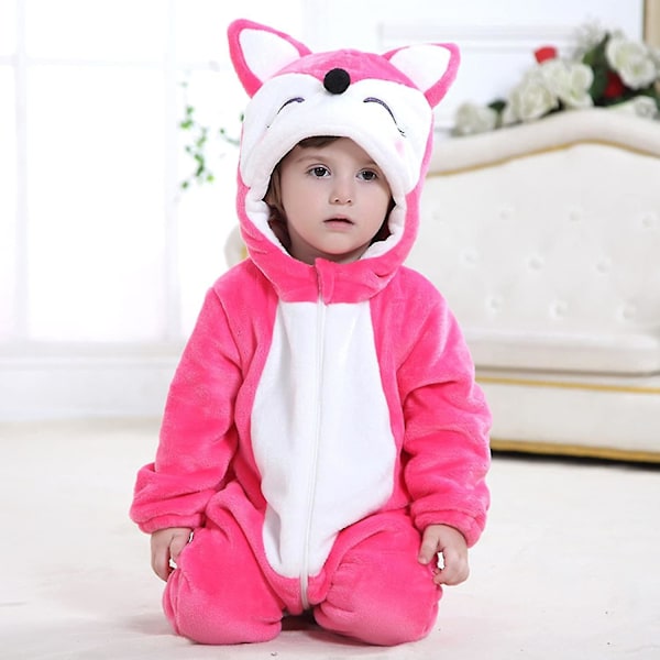 Baby Dinosaur Kostume Børne Sød Hættetrøje Jumpsuit Halloween Rose Fox 24-30 Months
