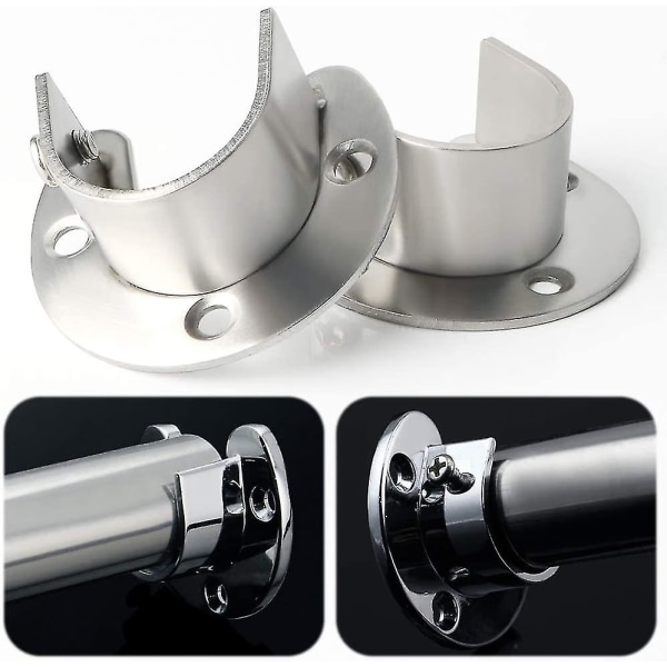 Verhotangon kannake U-muotoiset pistorasiat Vaatekaappitangon pää Ripustintangon pää verhoon tai vaatekaappiin, harjattu ruostumaton teräs, 28 mm, 4 kpl, Efl8001ls-4p-fr