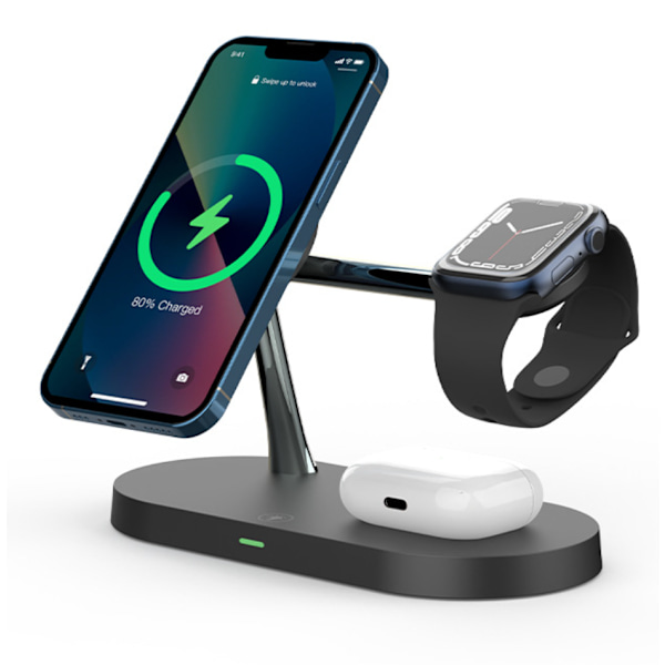 Magneettisesti taitettava 3-in-1 latausasema Black