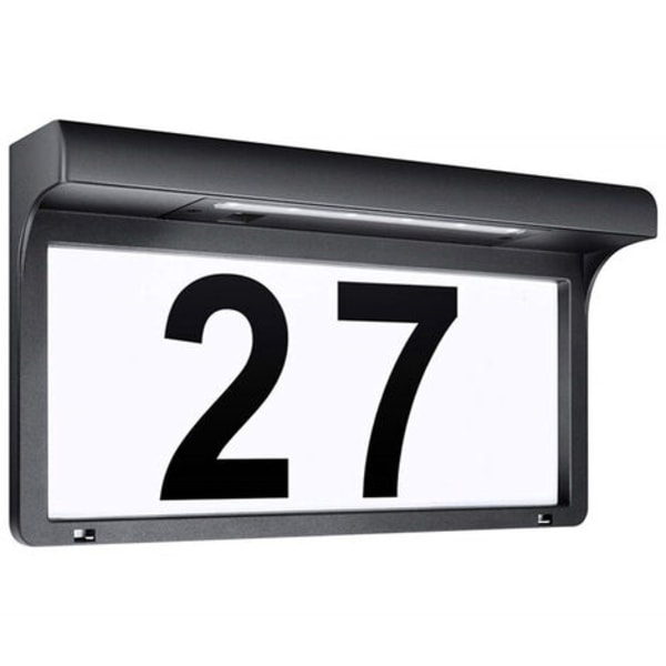 Talon numero Moderni talonumero musta metalli aurinko talon numero LED-valo Puutarha Vedenpitävä (22,5 x 17,5 cm)