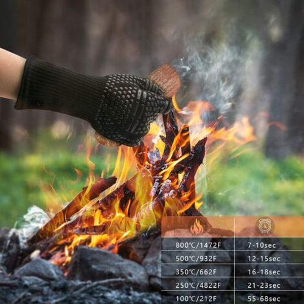 BBQ hansker, ovnshansker, BBQ opp til 800°C, universelle varmebestandige hansker, kokehansker for BBQ kjøkken og BBQ unisex,