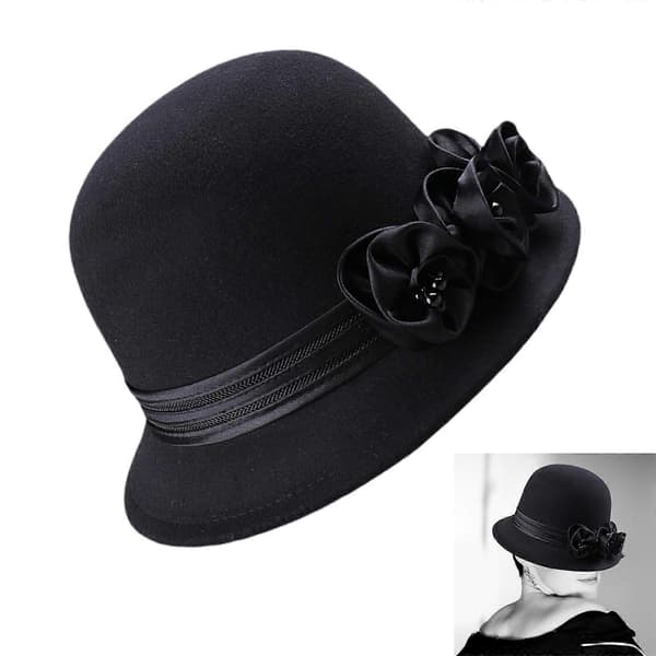 Fedoras-hatt for cosplayfester Elegant silkemyk kameliablomsthatt Voksen karnevalsfesthatt Flapper hodeplagg karamell