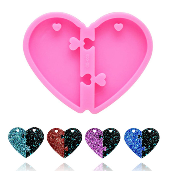3 stk silikoneform gør det nemt at afforme Cute Love Heart Puslespil Harpiksstøbeform til hjemmet