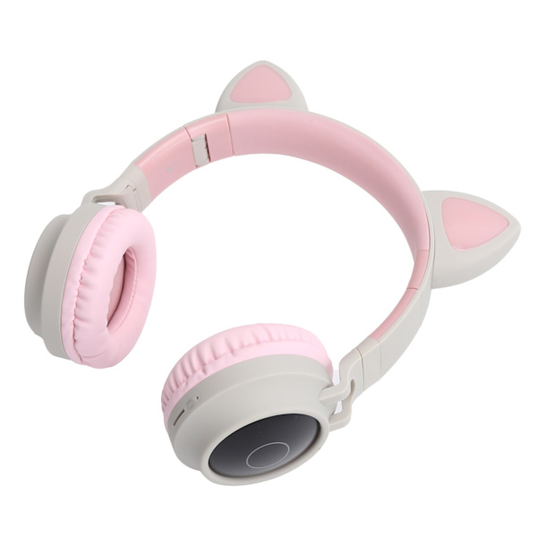 3D LED Kattöron Trådlöst Bluetooth 5.0 Vikbart Headset med Mikrofon Grå Rosa