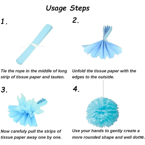 6 stk papir vifte blomster sæt Blue