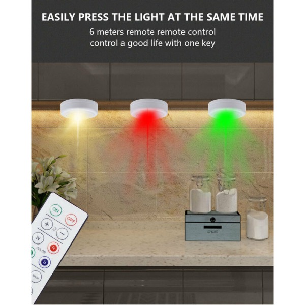 Trådløs selvklæbende LED-spotlight - Dæmpbar RGB batteridrevet skabslampe med fjernbetjening Batteridrevet skabslys Køkken under ca.