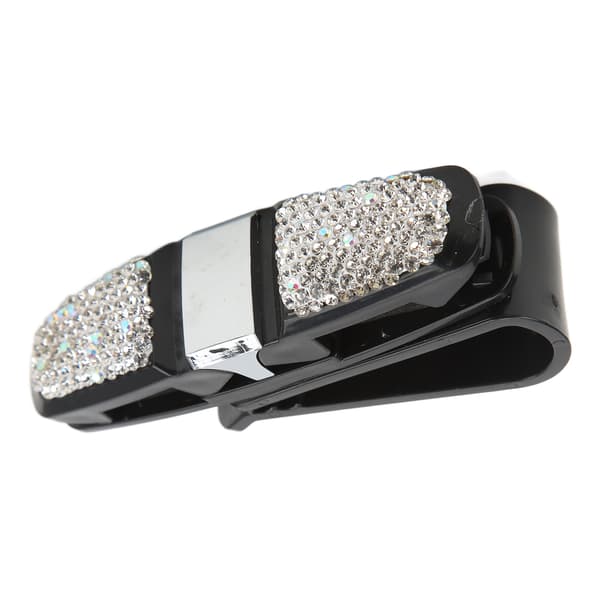 Krystal Rhinestone Universal Bil Solbrilleholder Klips Hvid