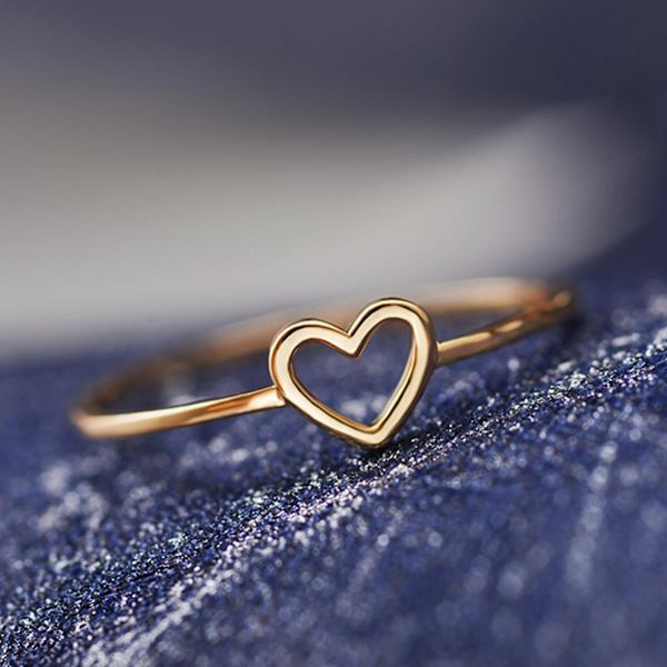 Kvinnor enkel urholkad hjärtring Valentine Propose Circlet smycken present Golden US 8