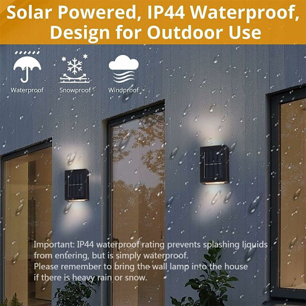 Solar Lights Outdoor 2stk Vanntett Outdoor LED Vegg Light Up and Down Solar Lights for Garden Patio Garasje Driveway - Varmhvit,