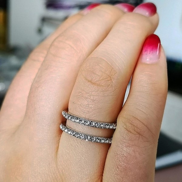 Mode Kvinder Rhinestone Indlagt Dobbelt Layer Finger Ring Bryllupssmykker Gave US 8