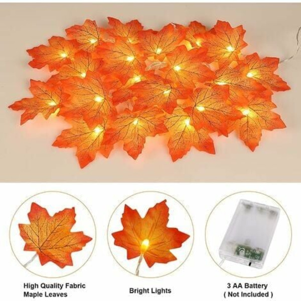 styck höstdekoration, 2M 20LED Leaf Fall Deco String Lights, Halloween Decoration String Lights Batteridriven för Ha