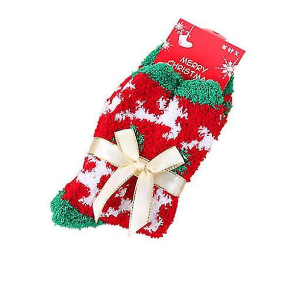 christmas Dame Soft Fluffy Sleep Socks Xmas Strømper Gave Elk 2 Pairs